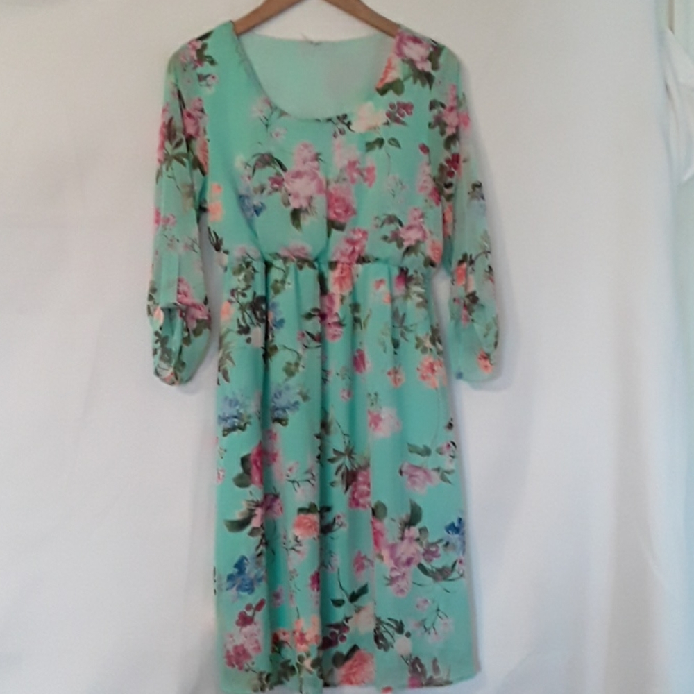 Pink Blush Mint Green Floral Maternity Dress Medium - Gem